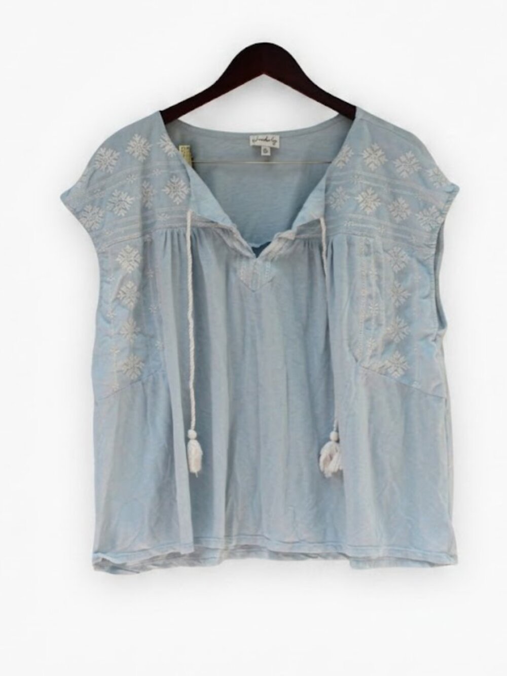 Wonderly Boho Embroidered Tassel Blouse – Size 2X